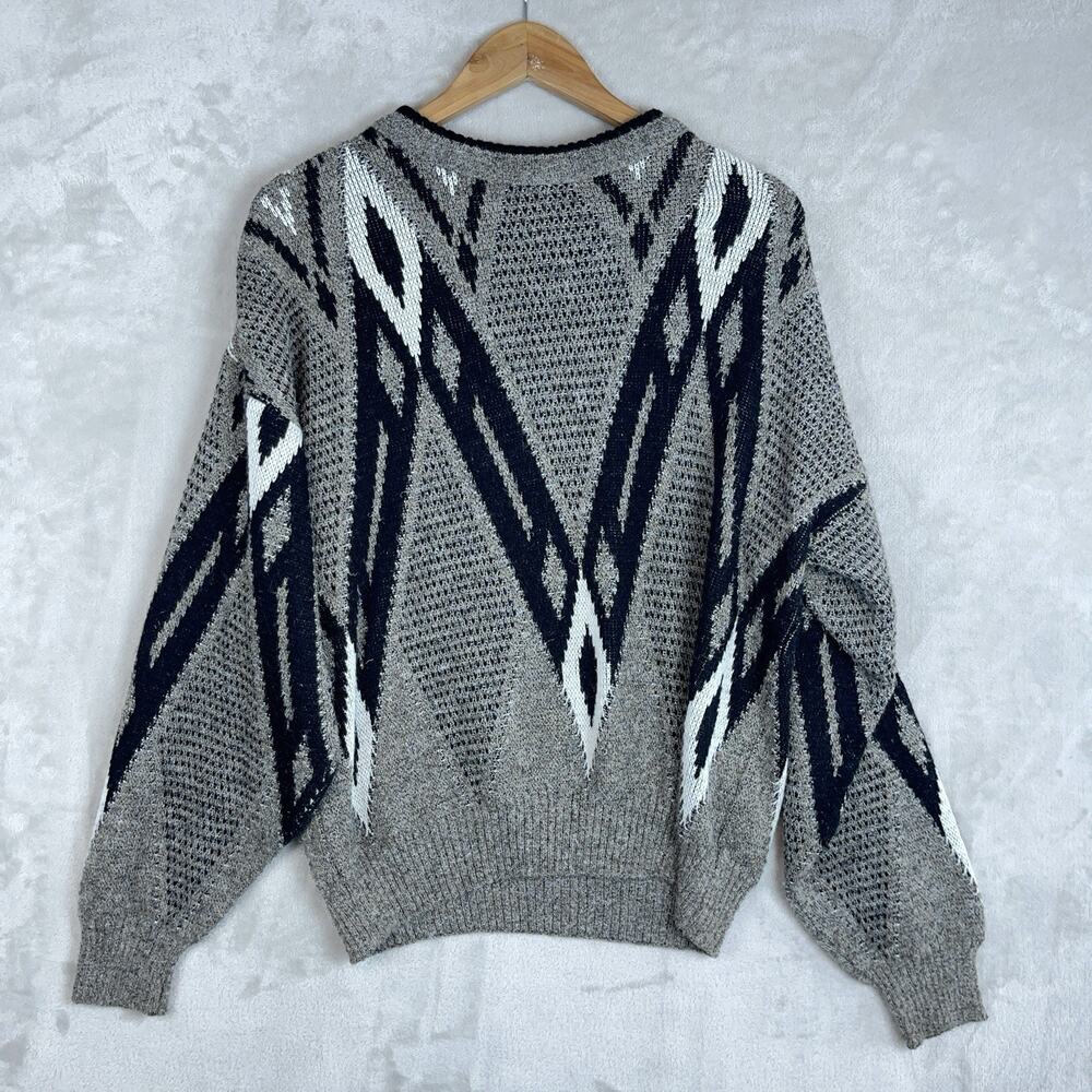 Vintage 90s Cambio Italia Geometric Knit Sweater Mens L Wool Blend Coogi Style